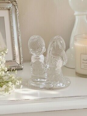 Vintage Enesco Precious Moments Lead Crystal Figurine - Wedding Cake Topper 1989
